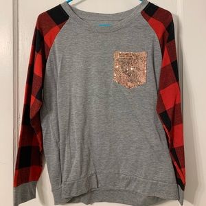 Small Long Sleeve Gray with Gold Sparkles